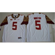 Florida State Seminoles #5 Jameis Winston White Stitched NCAA Limited Jersey