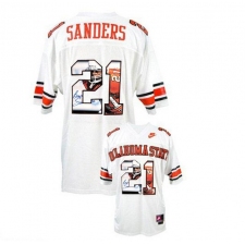 Oklahoma State Cowboys #21 Barry Sanders White With Portrait Print College Football Jersey