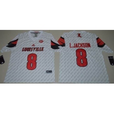 Louisville Cardinals #8 Lamar Jackson White AAC Patch Stitched NCAA Jersey