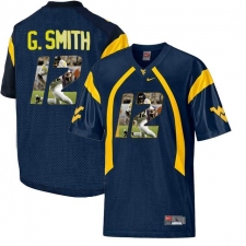West Virginia Mountaineers #12 Geno Smith Navy With Portrait Print College Football Jersey