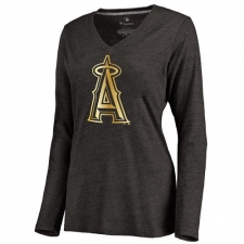 MLB Los Angeles Angels of Anaheim Women's Gold Collection Long Sleeve V-Neck Tri-Blend T-Shirt - Grey