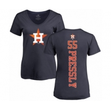 Baseball Women's Houston Astros #55 Ryan Pressly Navy Blue Backer T-Shirt