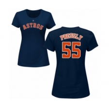 Baseball Women's Houston Astros #55 Ryan Pressly Navy Blue Name & Number T-Shirt
