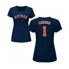 MLB Women's Nike Houston Astros #1 Carlos Correa Navy Blue Name & Number T-Shirt