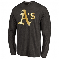 MLB Oakland Athletics Gold Collection Long Sleeve Tri-Blend T-Shirt - Grey