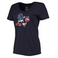 MLB Women's Oakland Athletics Navy Banner Wave Slim Fit T-Shirt