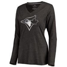 MLB Toronto Blue Jays Women's Platinum Collection Long Sleeve V-Neck Tri-Blend T-Shirt - Grey
