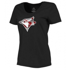 MLB Women's Toronto Blue Jays Navy Banner Wave Slim Fit T-Shirt