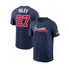Men's Atlanta Braves #27 Austin Riley 2021 Navy World Series Champions Player Name & Number T-Shirt