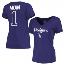 MLB Los Angeles Dodgers Women's 2017 Mother's Day #1 Mom V-Neck T-Shirt - Royal