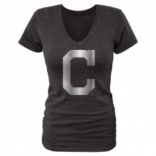 MLB Cleveland Indians Fanatics Apparel Women's Platinum Collection V-Neck Tri-Blend T-Shirt - Grey