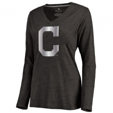MLB Cleveland Indians Women's Platinum Collection Long Sleeve V-Neck Tri-Blend T-Shirt - Grey