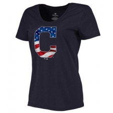 MLB Women's Cleveland Indians Navy Banner Wave Slim Fit T-Shirt