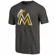 MLB Miami Marlins Fanatics Apparel Gold Collection Tri-Blend T-Shirt - Grey