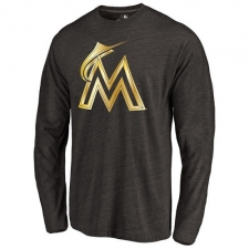MLB Miami Marlins Gold Collection Long Sleeve Tri-Blend T-Shirt - Grey