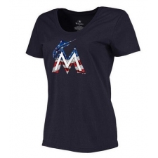 MLB Women's Miami Marlins Navy Banner Wave Slim Fit T-Shirt