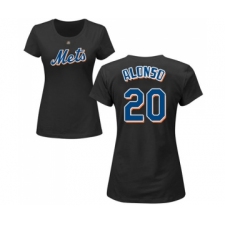 Baseball Women's New York Mets #20 Pete Alonso Black Name & Number T-Shirt