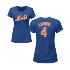 Baseball Women's New York Mets #4 Jed Lowrie Royal Blue Name & Number T-Shirt