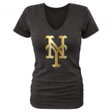 MLB New York Mets Fanatics Apparel Women's Gold Collection V-Neck Tri-Blend T-Shirt - Grey