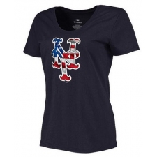MLB Women's New York Mets Navy Banner Wave Slim Fit T-Shirt