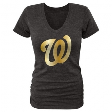 MLB Washington Nationals Fanatics Apparel Women's Gold Collection V-Neck Tri-Blend T-Shirt - Grey