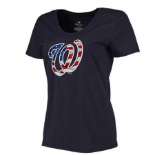 MLB Women's Washington Nationals Navy Banner Wave Slim Fit T-Shirt