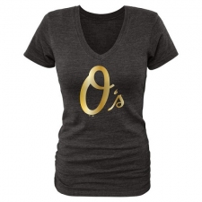MLB Baltimore Orioles Fanatics Apparel Women's Gold Collection V-Neck Tri-Blend T-Shirt - Grey