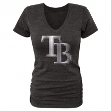MLB Tampa Bay Rays Fanatics Apparel Women's Platinum Collection V-Neck Tri-Blend T-Shirt - Grey