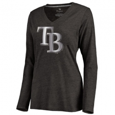 MLB Tampa Bay Rays Women's Platinum Collection Long Sleeve V-Neck Tri-Blend T-Shirt - Grey