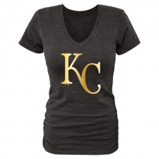MLB Kansas City Royals Fanatics Apparel Women's Gold Collection V-Neck Tri-Blend T-Shirt - Grey