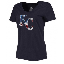 MLB Women's Kansas City Royals Navy Banner Wave Slim Fit T-Shirt