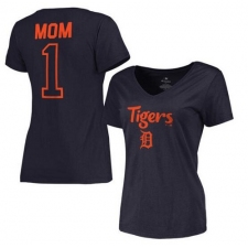MLB Detroit Tigers Women's 2017 Mother's Day #1 Mom V-Neck T-Shirt - Navy