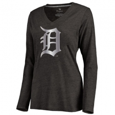 MLB Detroit Tigers Women's Platinum Collection Long Sleeve V-Neck Tri-Blend T-Shirt - Grey