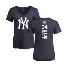 Baseball Women's New York Yankees #34 J.A. Happ Navy Blue Backer T-Shirt