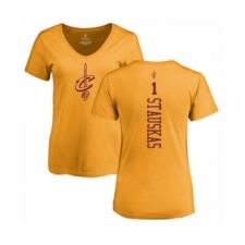 Basketball Women's Cleveland Cavaliers #1 Nik Stauskas Gold One Color Backer Slim-Fit V-Neck T-Shirt