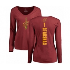 Basketball Women's Cleveland Cavaliers #1 Nik Stauskas Maroon Backer Long Sleeve T-Shirt