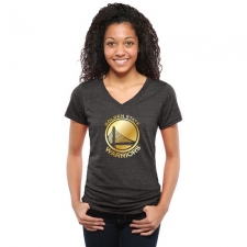 NBA Golden State Warriors Women's Gold Collection V-Neck Tri-Blend T-Shirt - Black