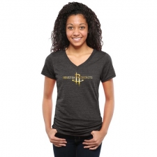 NBA Houston Rockets Women's Gold Collection V-Neck Tri-Blend T-Shirt - Black