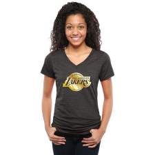 NBA Los Angeles Lakers Women's Gold Collection V-Neck Tri-Blend T-Shirt - Black