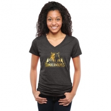 NBA Minnesota Timberwolves Women's Gold Collection V-Neck Tri-Blend T-Shirt - Black