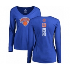 Basketball Women's New York Knicks #13 Marcus Morris Royal Blue Backer Long Sleeve T-Shirt