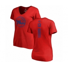 Basketball Women's Philadelphia 76ers #12 Tobias Harris Red One Color Backer Slim-Fit V-Neck T-Shirt