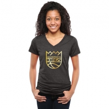 NBA Sacramento Kings Women's Gold Collection V-Neck Tri-Blend T-Shirt - Black