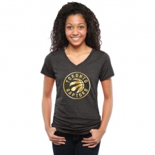 NBA Toronto Raptors Women's Gold Collection V-Neck Tri-Blend T-Shirt - Black