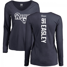 NFL Women's Nike Los Angeles Rams #91 Dominique Easley Navy Blue Backer Slim Fit Long Sleeve T-Shirt