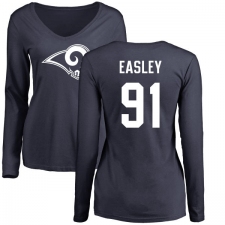 NFL Women's Nike Los Angeles Rams #91 Dominique Easley Navy Blue Name & Number Logo Slim Fit Long Sleeve T-Shirt