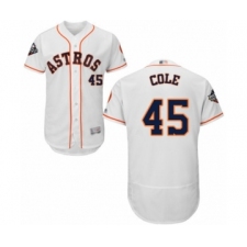 Men's Houston Astros #45 Gerrit Cole White Home Flex Base Authentic Collection 2019 World Series Bound Baseball Jersey