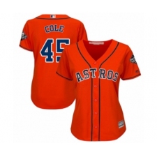Women's Houston Astros #45 Gerrit Cole Authentic Orange Alternate Cool Base 2019 World Series Bound Baseball Jersey