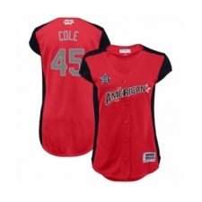 Women's Houston Astros #45 Gerrit Cole Authentic Red American League 2019 Baseball All-Star Jersey