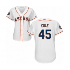 Women's Houston Astros #45 Gerrit Cole Authentic White Home Cool Base 2019 World Series Bound Baseball Jersey
